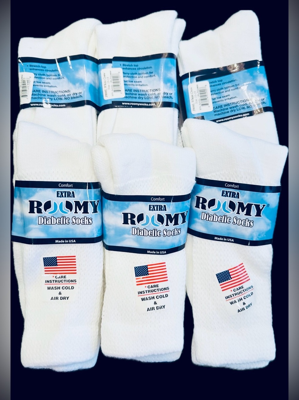 NWT Extra Roomy White Diabetic Socks - 6 Pack